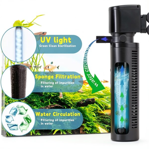 Coospider Aquarium Filter 4-in-1 U-V Light Black Fish Tank-2
