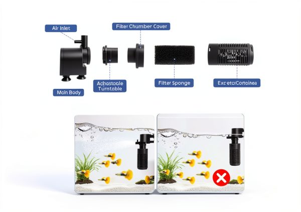 Tuodaxin Aquarium Filter 4in1 Filtration for Small Tanks-7