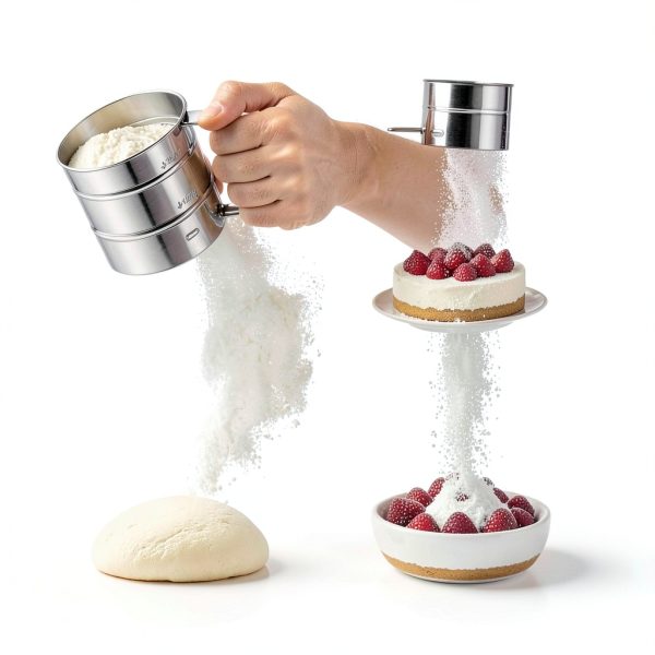 NVLIKNA Flour Sifter Stainless Steel One Hand Crank Baking-4