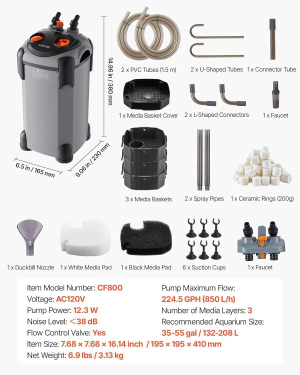VEVOR Aquarium Canister Filter Quiet 2245 GPH CF800-6