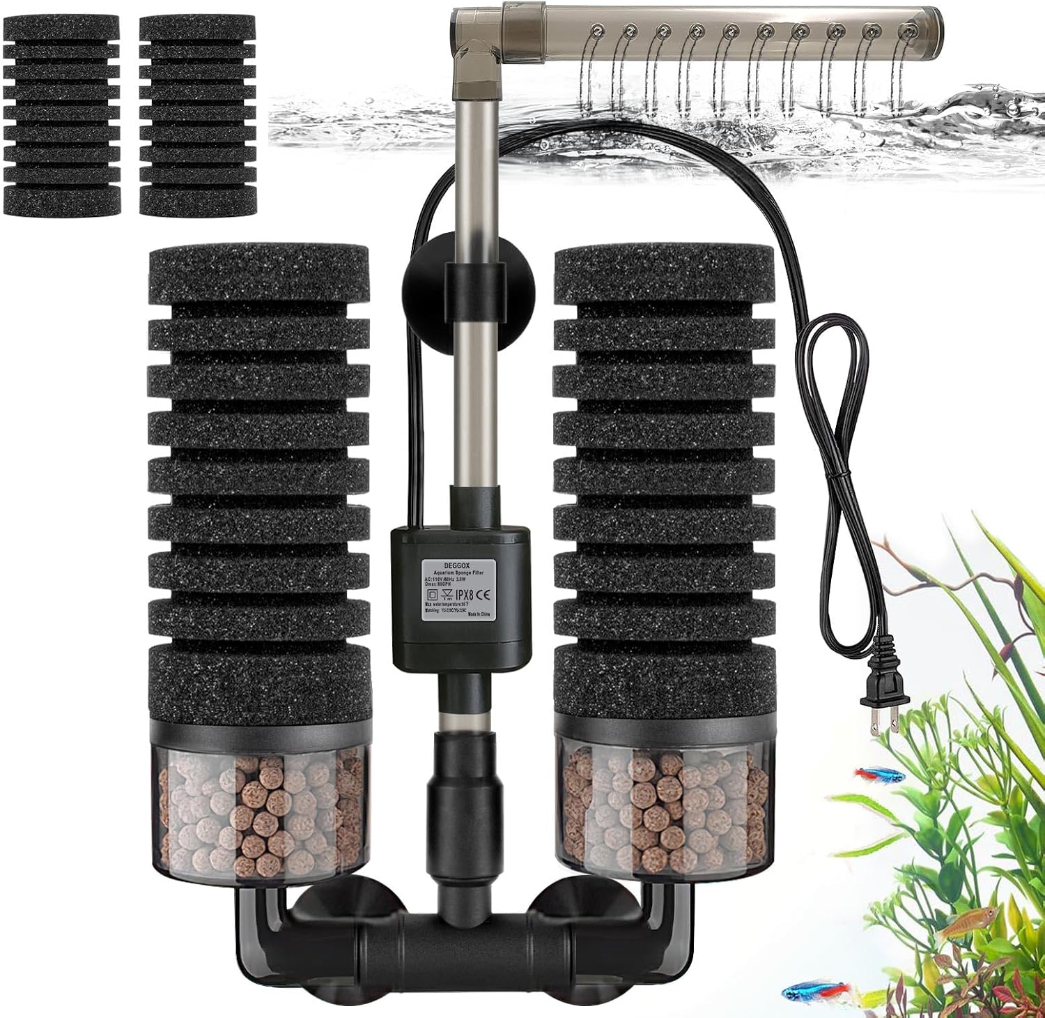 DEGGOX sponge filter setup in a 20-gallon aquarium