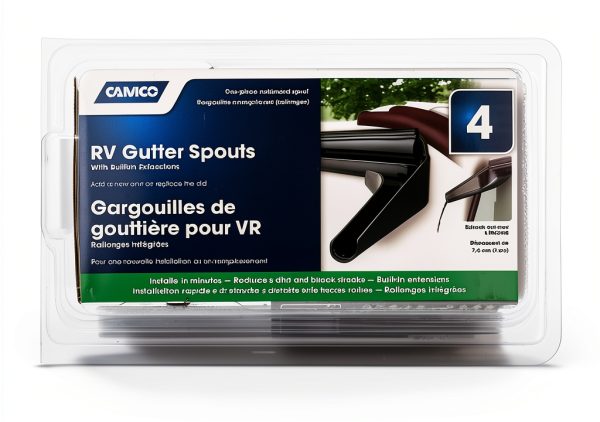 Camco RV Gutter Spout Extension Pack of 4 Black Resin 3in-6