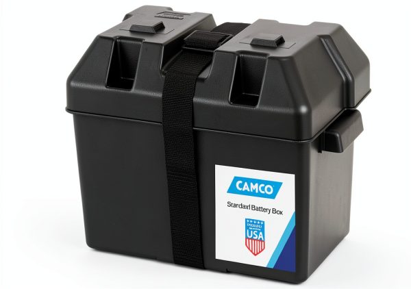 Camco Large Battery Box with Straps and Hardware - Group 27, 30, 31 |Safely Stores RV, Automotive, and Marine Batteries | Measures Inside 7-1/4" x 13-1/4" x 8-5/8" | (55373), Black-0