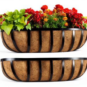 Railing Planter Sekcen 24" Black Metal Box 2 Pack for Balcony-0