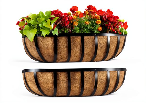 Railing Planter Sekcen 24" Black Metal Box 2 Pack for Balcony-0