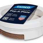 Camco 9-inch Pop-A-Plate Plastic Plate Dispenser | Ideal for Compact Spaces, RVs and Trailers | Mounts Under Cabinets or Shelves | White (57001)-0