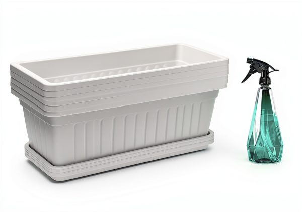HOXHA Window Box Planter White 6 Pack Plastic Garden Box with Tray-2