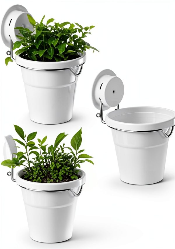 Set of 3 Plastic Window Planter with Suction Cup Holder. Clear Self Watering Window Mounted Plant Pots, Window Sill Planters Extender for Indoor Hydroponic Plants-0
