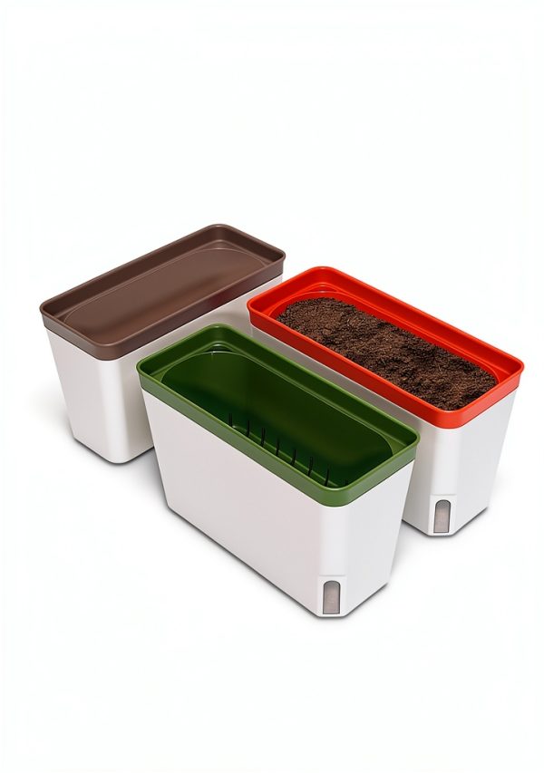 OurWarm Windowsill Herb Planter Box, Set of 3 Self Watering Plant Pots, 10.5 Inch Rectangular Planter Pot, Decorative Garden Flower Pots for Indoor Plants, Herbs, Vegetables, Flowers (3 Colors)-5