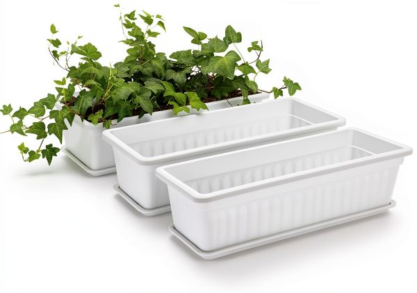 GROWNEER 3 Packs 17 Inches White Flower Window Box Plastic Vegetable Planters Long Pots with 15 Pcs Plant Labels for Outdoor Indoor Windowsill Patio Garden Home Decor Porch-7