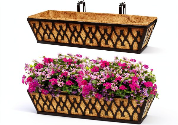 2 Pack 24 Inch Window Boxes Planters with Adjustable Brackets for-0